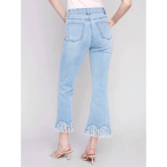 NEW CHARLIE B cropped fringed hem jeans in light blue - Picture 2 of 2